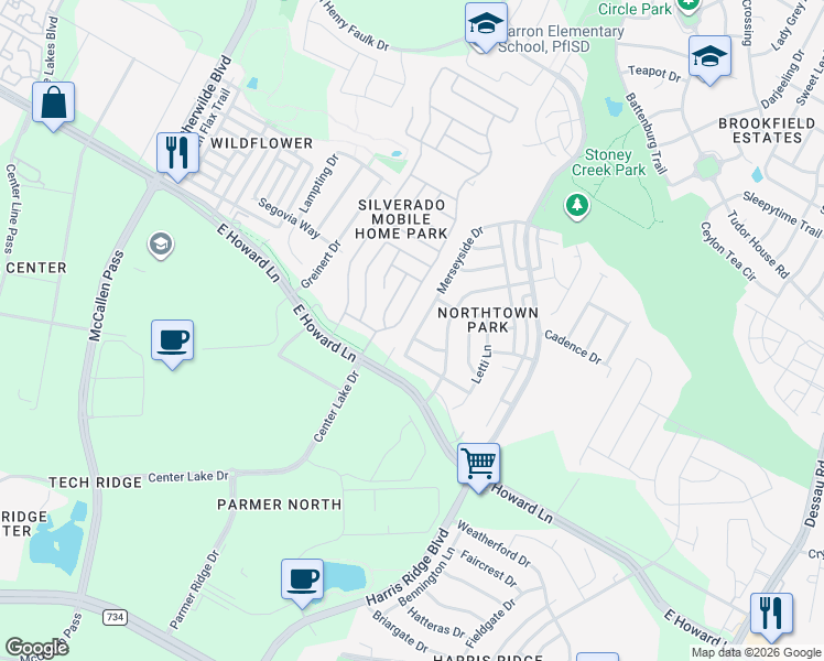 map of restaurants, bars, coffee shops, grocery stores, and more near 13710 Merseyside Drive in Pflugerville