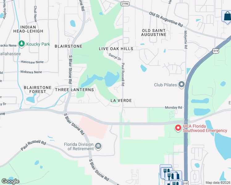map of restaurants, bars, coffee shops, grocery stores, and more near 1818 Nicklaus Drive in Tallahassee