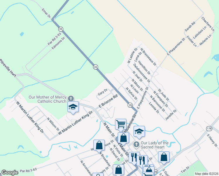 map of restaurants, bars, coffee shops, grocery stores, and more near 205-209 Annette Street in Church Point