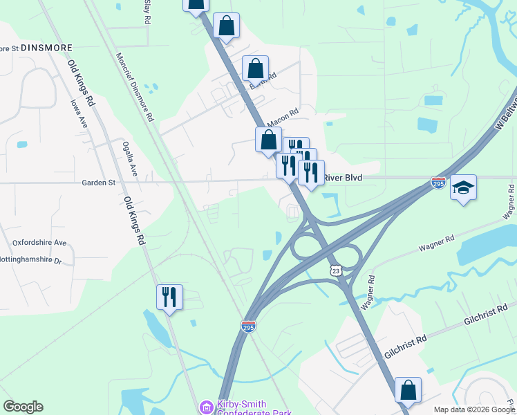map of restaurants, bars, coffee shops, grocery stores, and more near 8901-8949 Johnson Road in Jacksonville