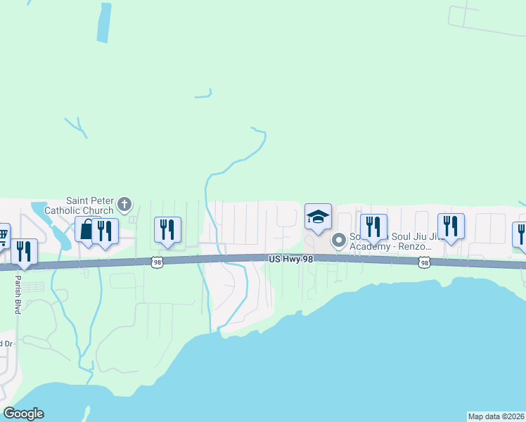 map of restaurants, bars, coffee shops, grocery stores, and more near 348 Harris Street in Mary Esther