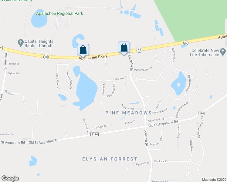 map of restaurants, bars, coffee shops, grocery stores, and more near 2642 Chandalar Lane in Tallahassee