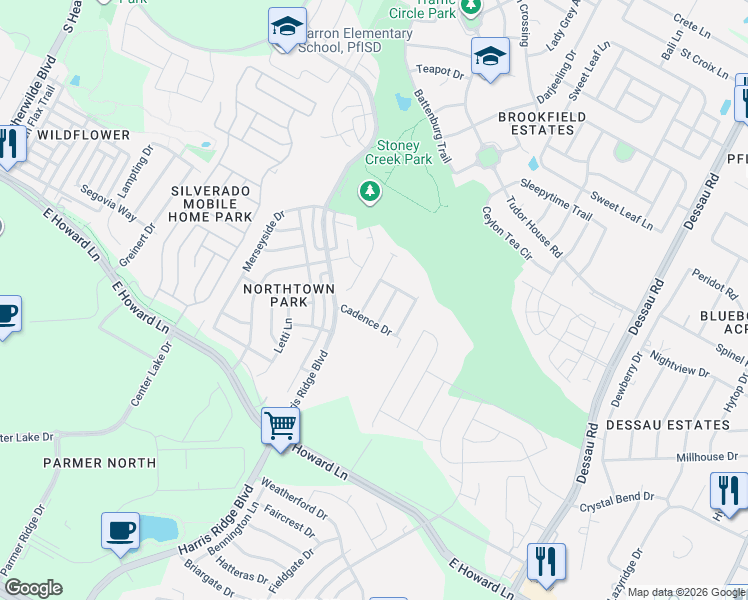 map of restaurants, bars, coffee shops, grocery stores, and more near 17848 Cantata Lane in Austin