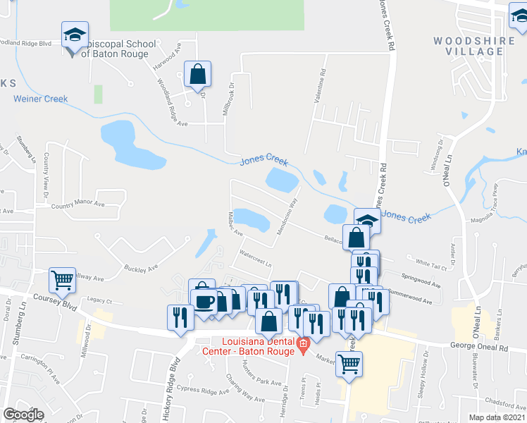 map of restaurants, bars, coffee shops, grocery stores, and more near 13914 Bellacosa Avenue in Baton Rouge