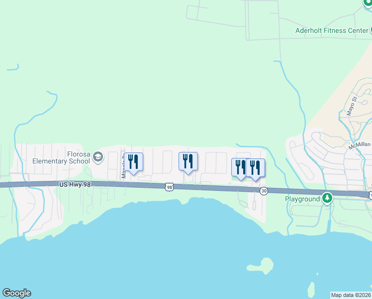 map of restaurants, bars, coffee shops, grocery stores, and more near 510 Keystone Road in Mary Esther