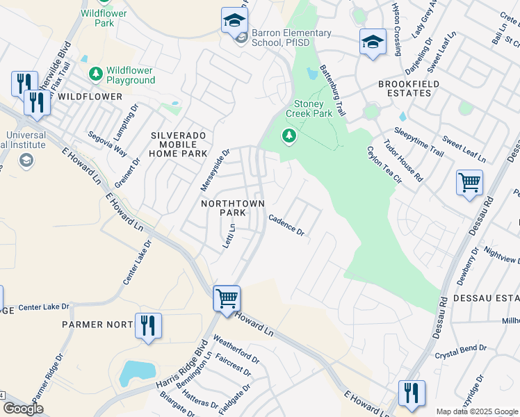 map of restaurants, bars, coffee shops, grocery stores, and more near 13900 Harris Ridge Boulevard in Pflugerville