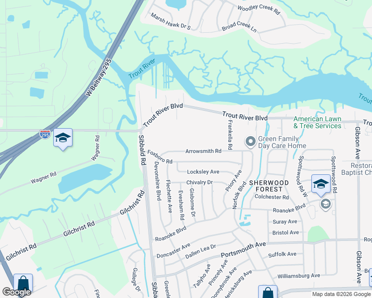 map of restaurants, bars, coffee shops, grocery stores, and more near 5233 Foxboro Road in Jacksonville