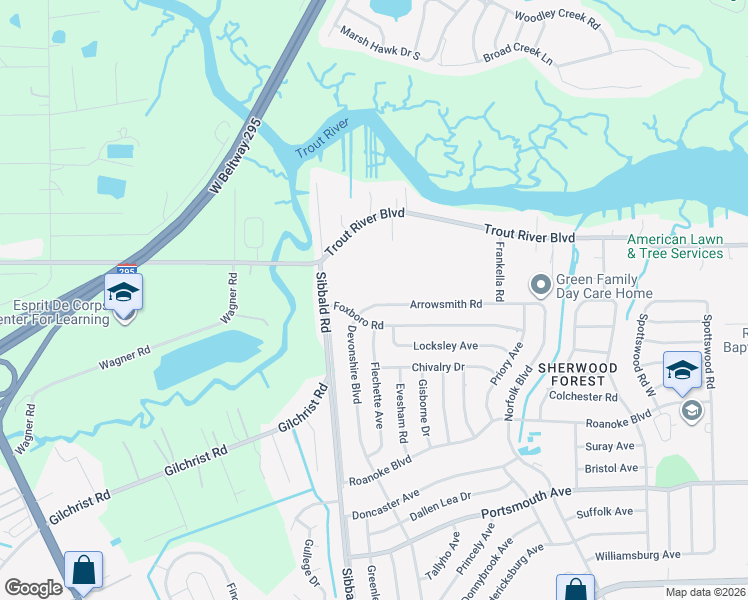 map of restaurants, bars, coffee shops, grocery stores, and more near 5337 Foxboro Road in Jacksonville
