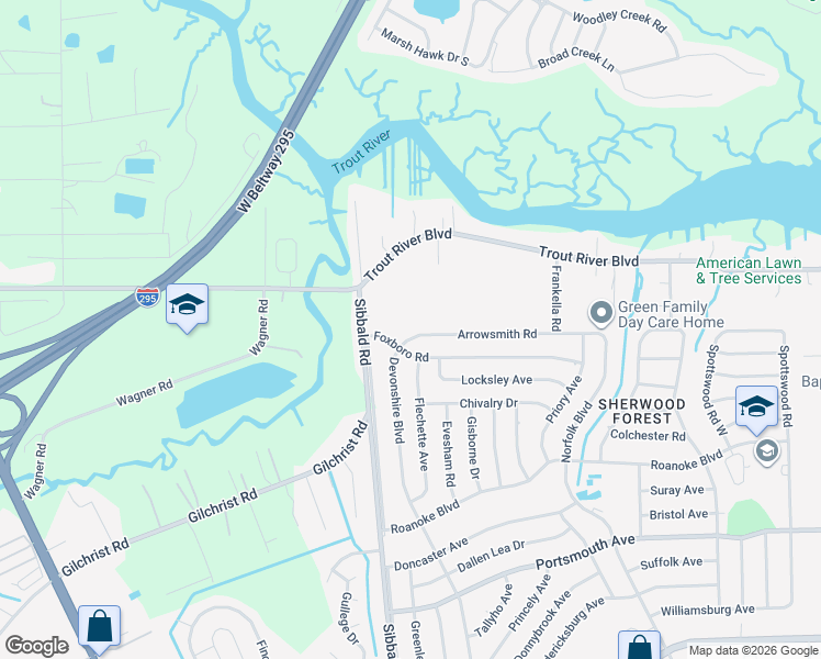 map of restaurants, bars, coffee shops, grocery stores, and more near 5337 Foxboro Road in Jacksonville