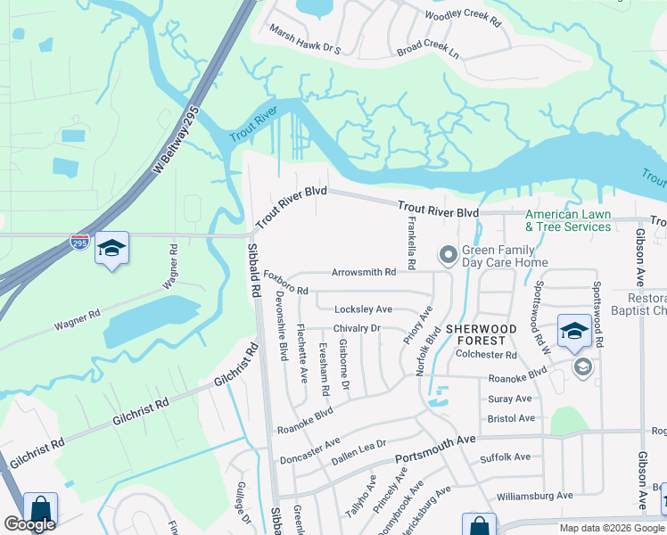 map of restaurants, bars, coffee shops, grocery stores, and more near 5233 Foxboro Road in Jacksonville