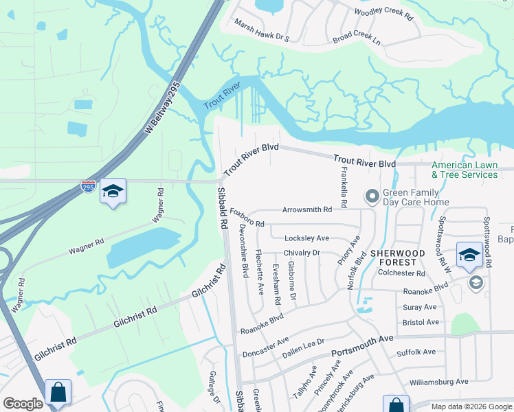 map of restaurants, bars, coffee shops, grocery stores, and more near 5337 Foxboro Road in Jacksonville