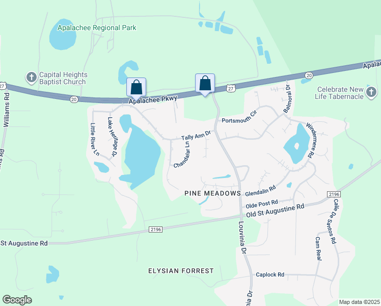map of restaurants, bars, coffee shops, grocery stores, and more near 2657 Chandalar Lane in Tallahassee