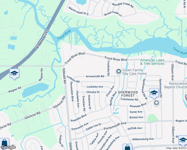 map of restaurants, bars, coffee shops, grocery stores, and more near 5111 Arrowsmith Road in Jacksonville