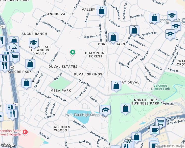 map of restaurants, bars, coffee shops, grocery stores, and more near 4531 Switch Willo in Austin