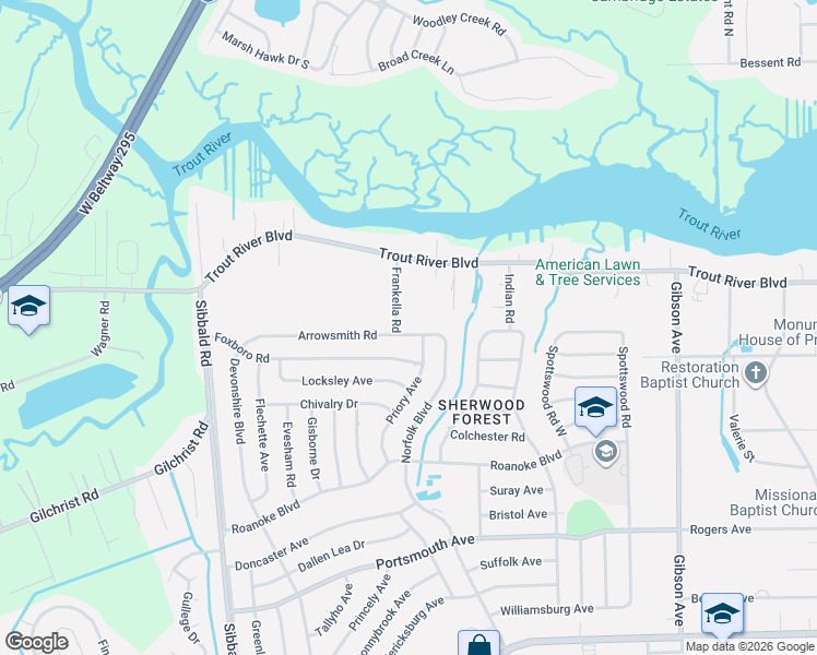 map of restaurants, bars, coffee shops, grocery stores, and more near 9936 Frankella Road in Jacksonville