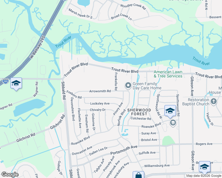 map of restaurants, bars, coffee shops, grocery stores, and more near 5015 Arrowsmith Road in Jacksonville