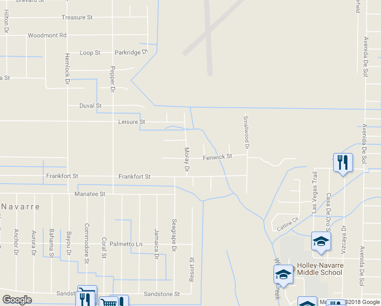 map of restaurants, bars, coffee shops, grocery stores, and more near 7770 Fenwick Street in Navarre