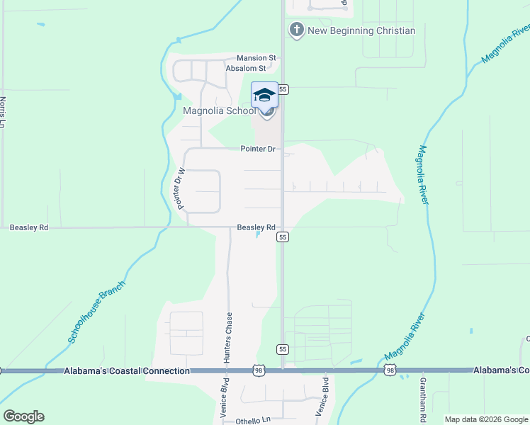 map of restaurants, bars, coffee shops, grocery stores, and more near 16423 Quail Ln in Foley