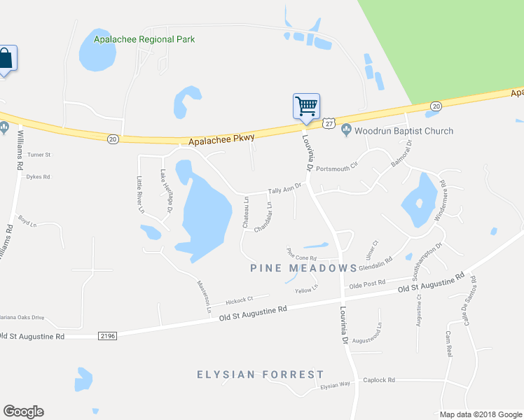 map of restaurants, bars, coffee shops, grocery stores, and more near 2658 Chandalar Lane in Tallahassee