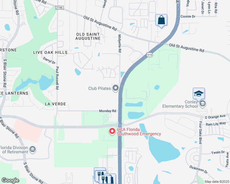 map of restaurants, bars, coffee shops, grocery stores, and more near 2100 Capital Circle Southeast in Tallahassee