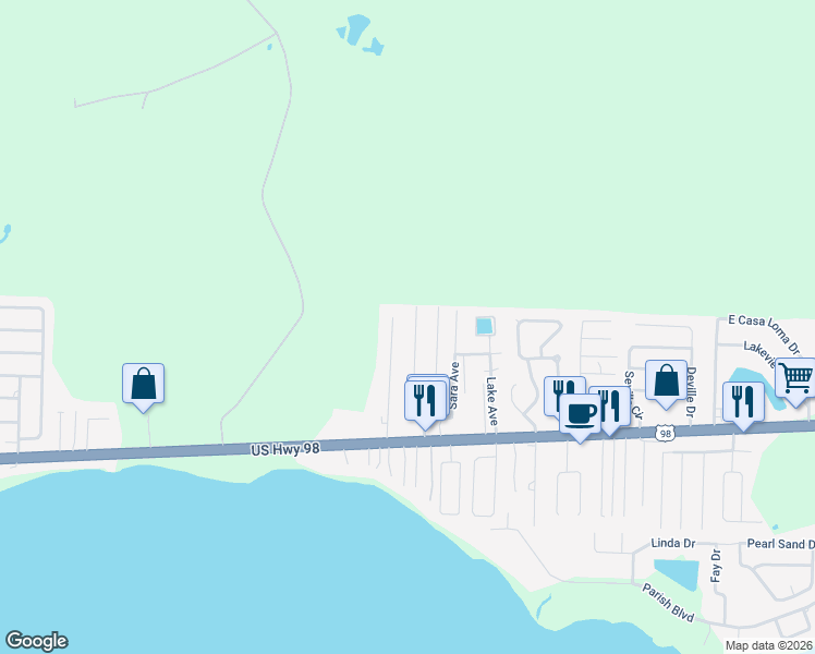 map of restaurants, bars, coffee shops, grocery stores, and more near 249 Paschel Street in Mary Esther