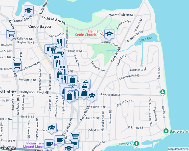 map of restaurants, bars, coffee shops, grocery stores, and more near 229 Buck Drive Northeast in Fort Walton Beach