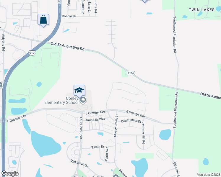 map of restaurants, bars, coffee shops, grocery stores, and more near 3519 Old Saint Augustine Road in Tallahassee