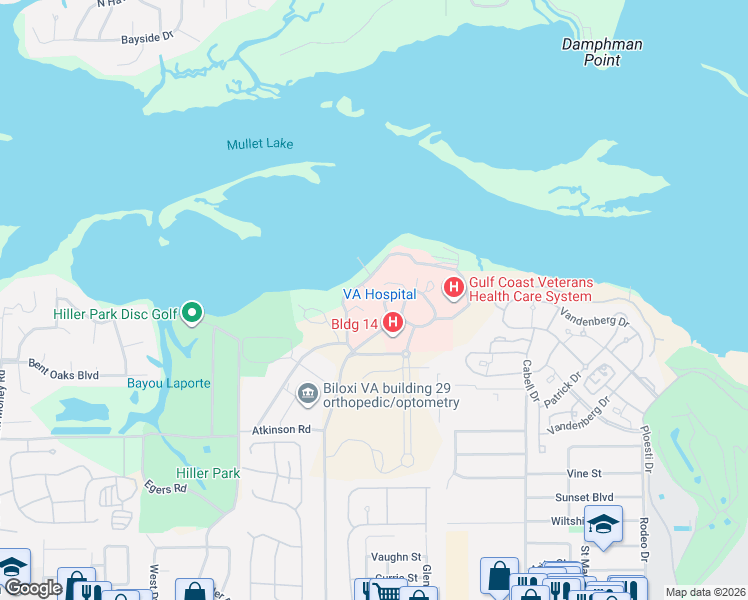 map of restaurants, bars, coffee shops, grocery stores, and more near 400 Veterans Avenue in Biloxi