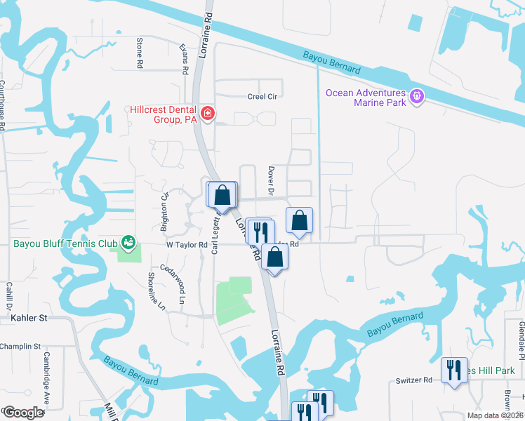 map of restaurants, bars, coffee shops, grocery stores, and more near 125 Brentwood Boulevard in Gulfport