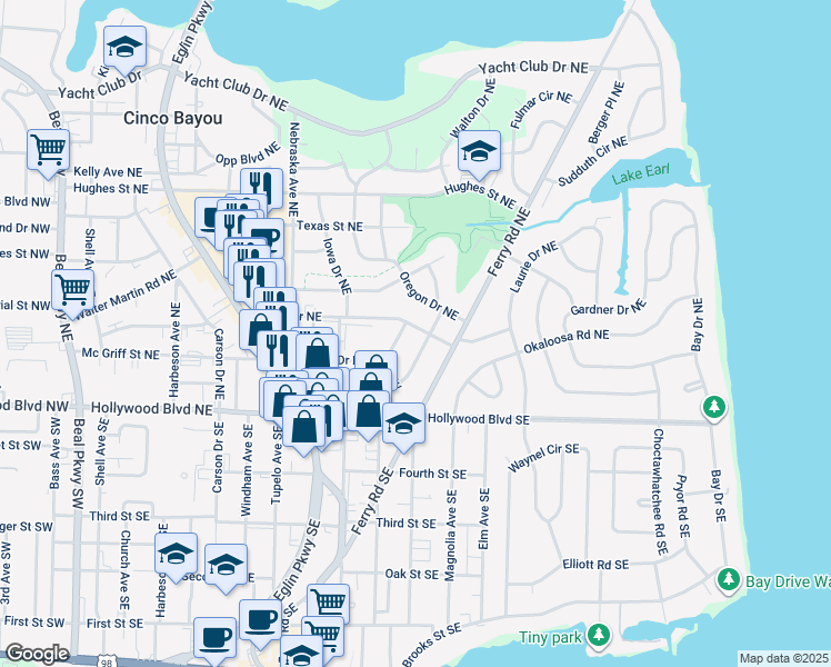 map of restaurants, bars, coffee shops, grocery stores, and more near 229 Buck Drive Northeast in Fort Walton Beach