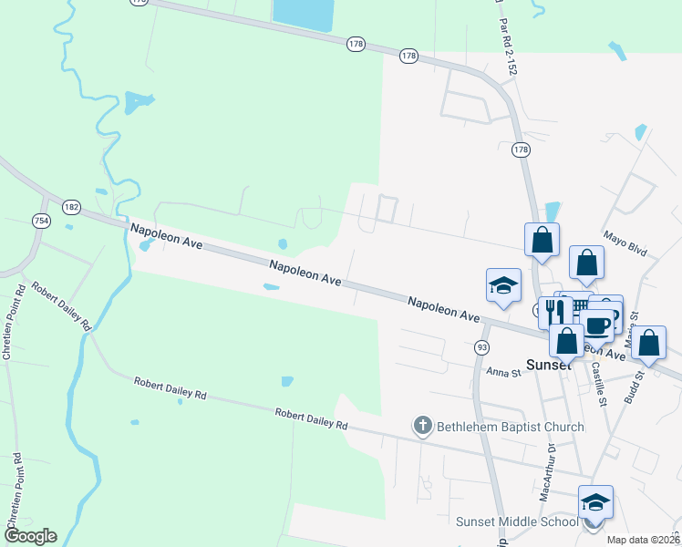 map of restaurants, bars, coffee shops, grocery stores, and more near 109 Summerset Lane in Sunset