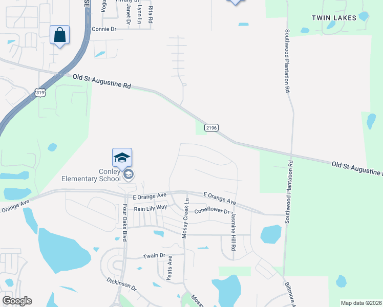 map of restaurants, bars, coffee shops, grocery stores, and more near 3322 Jasmine Hill Road in Tallahassee