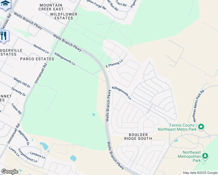 map of restaurants, bars, coffee shops, grocery stores, and more near 3360 Killingsworth Lane in Pflugerville
