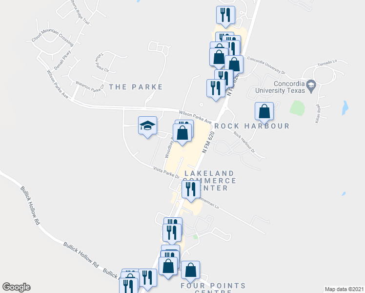 map of restaurants, bars, coffee shops, grocery stores, and more near 45 in Austin