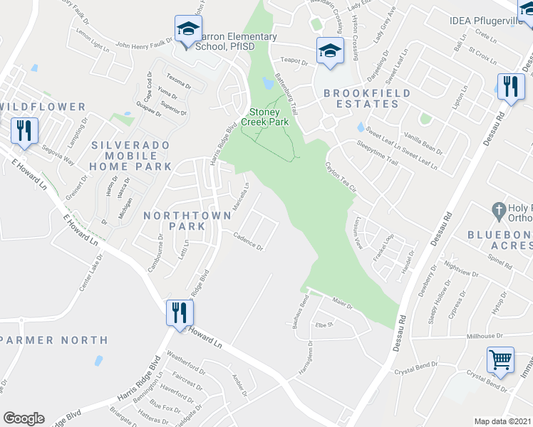 map of restaurants, bars, coffee shops, grocery stores, and more near 1100 Oblique Drive in Pflugerville