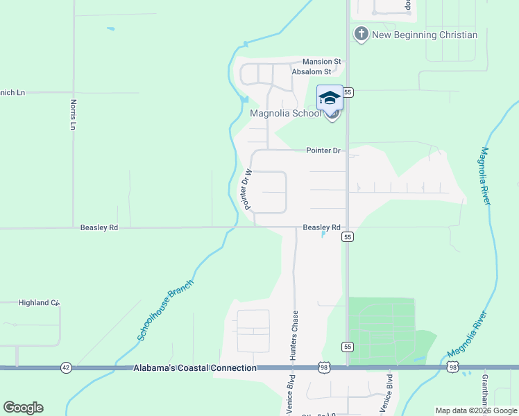 map of restaurants, bars, coffee shops, grocery stores, and more near 13106 Pointer Drive in Foley