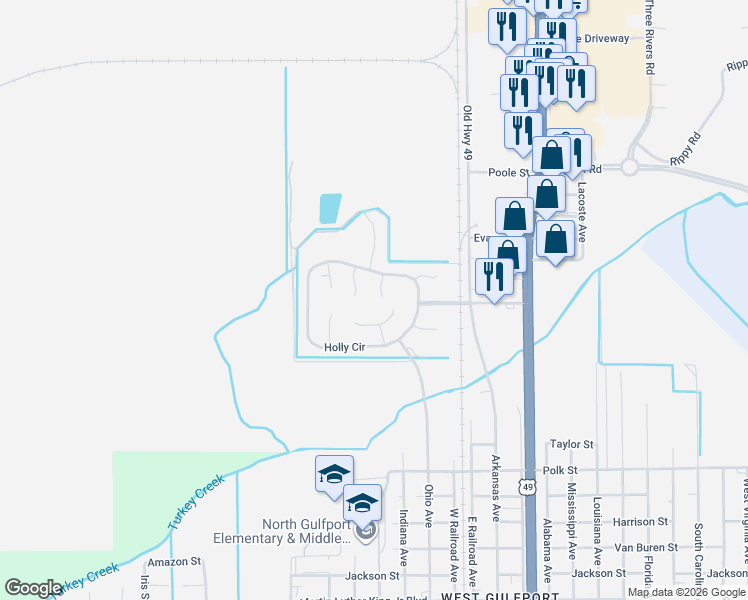 map of restaurants, bars, coffee shops, grocery stores, and more near 120 Cherry Court in Gulfport