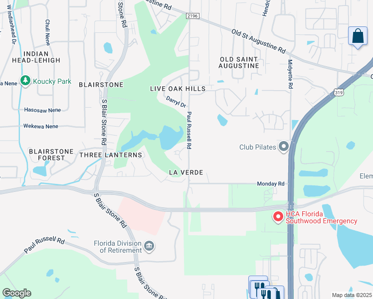 map of restaurants, bars, coffee shops, grocery stores, and more near 1987 Nicklaus Drive in Tallahassee
