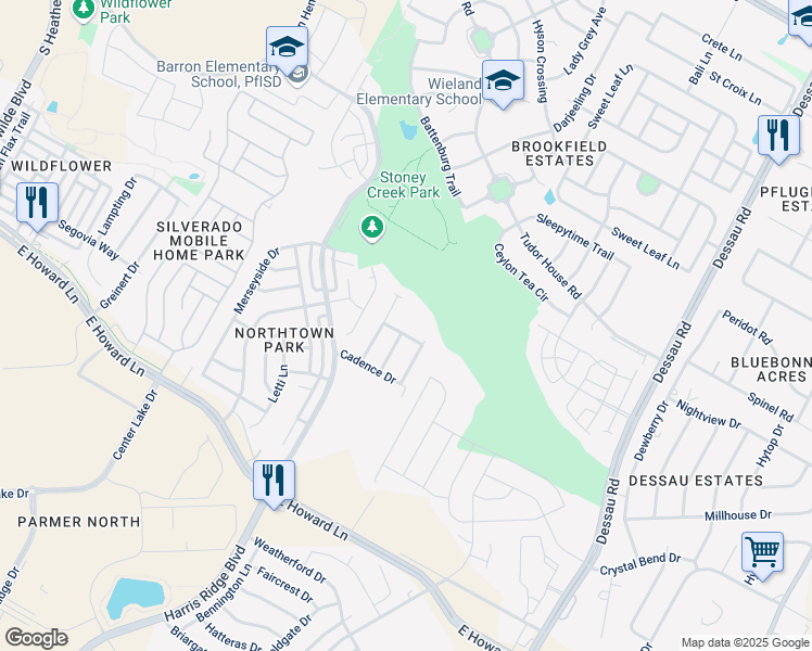 map of restaurants, bars, coffee shops, grocery stores, and more near 1100 Oblique Drive in Pflugerville