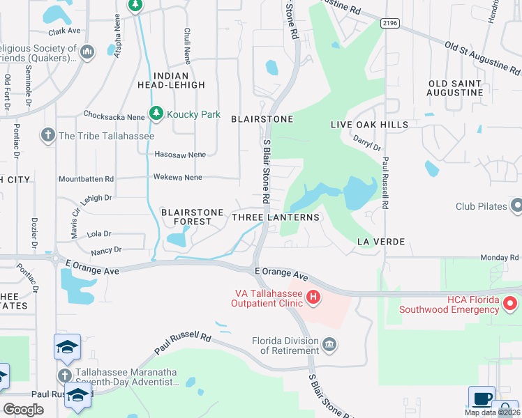 map of restaurants, bars, coffee shops, grocery stores, and more near 1742 Nestlewood Lane in Tallahassee