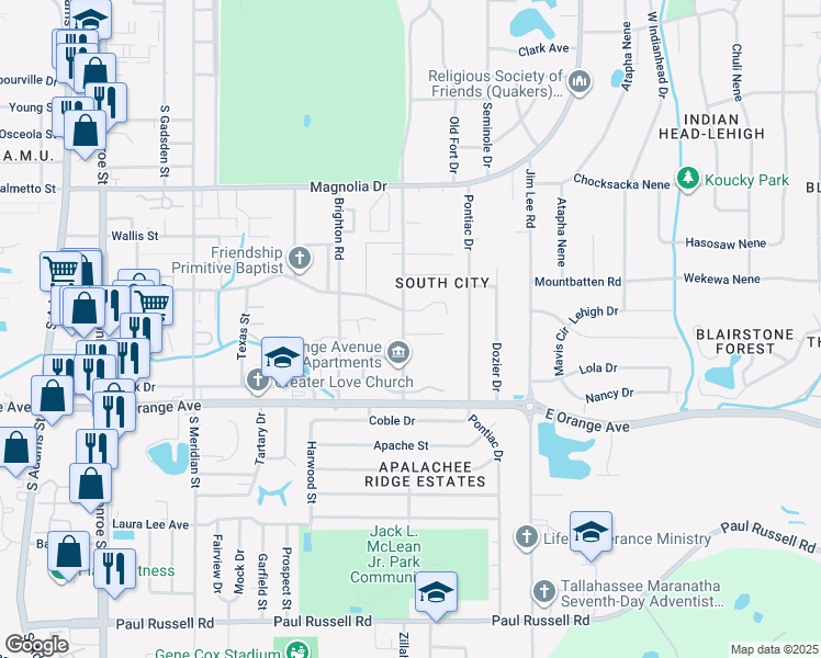 map of restaurants, bars, coffee shops, grocery stores, and more near 910 Splendor Road in Tallahassee