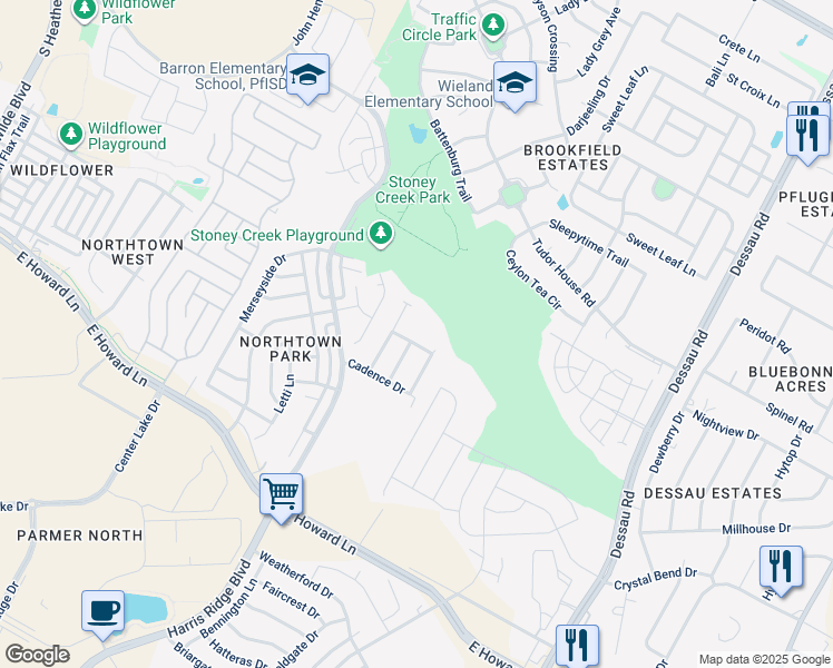 map of restaurants, bars, coffee shops, grocery stores, and more near 1100 Oblique Drive in Pflugerville