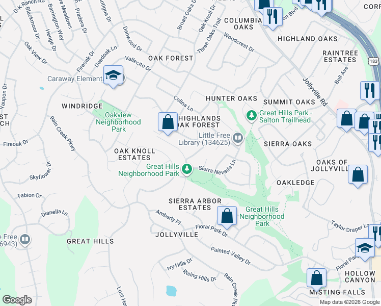 map of restaurants, bars, coffee shops, grocery stores, and more near 6201 Heron Drive in Austin