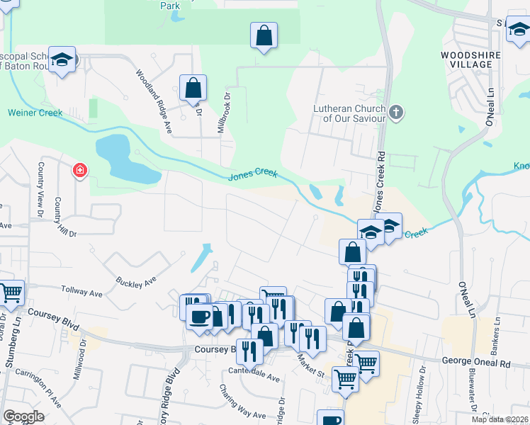 map of restaurants, bars, coffee shops, grocery stores, and more near 13914 Bellacosa Avenue in Baton Rouge