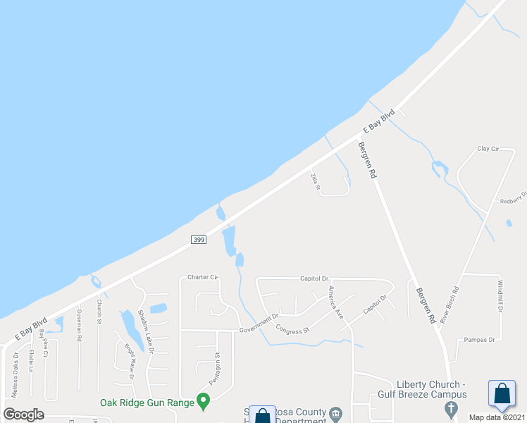 map of restaurants, bars, coffee shops, grocery stores, and more near 5883 East Bay Boulevard in Gulf Breeze