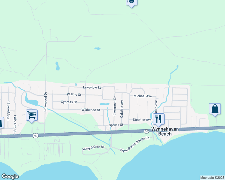 map of restaurants, bars, coffee shops, grocery stores, and more near 319 Evergreen Drive in Mary Esther