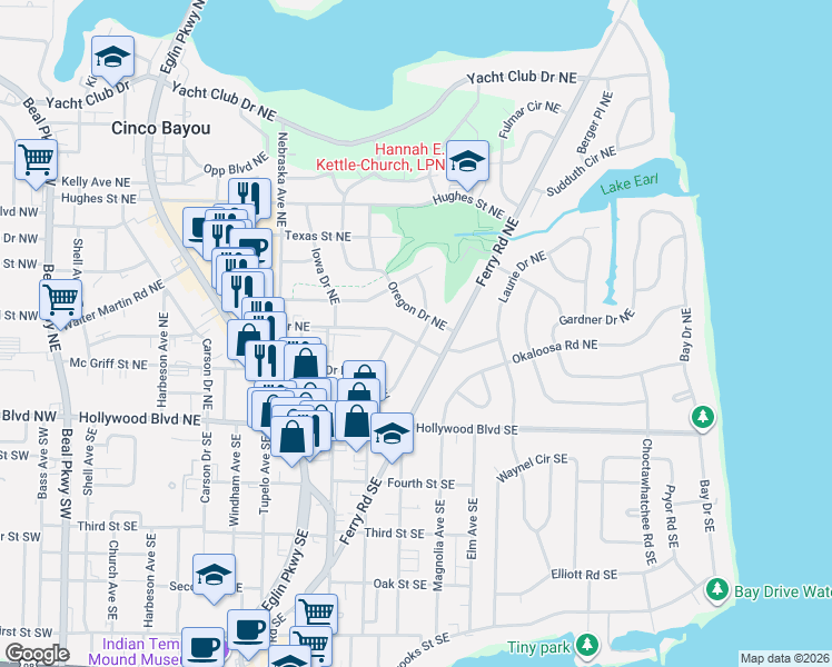 map of restaurants, bars, coffee shops, grocery stores, and more near 229 Buck Drive Northeast in Fort Walton Beach
