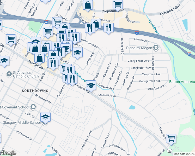 map of restaurants, bars, coffee shops, grocery stores, and more near 3060 Congress Boulevard in Baton Rouge