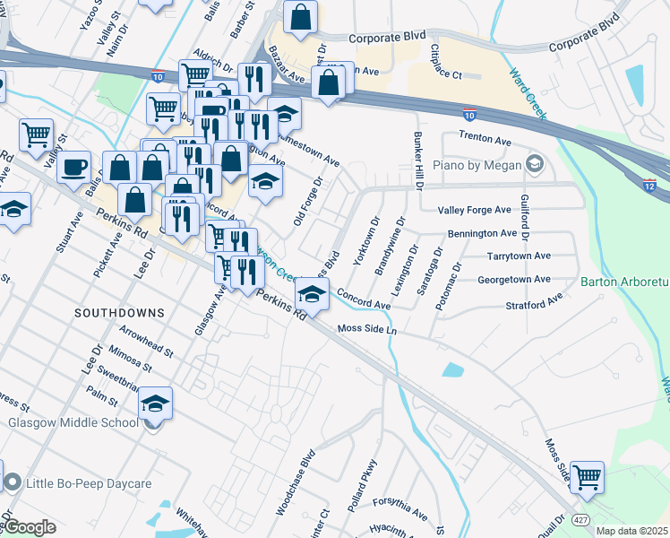 map of restaurants, bars, coffee shops, grocery stores, and more near 3055 Congress Boulevard in Baton Rouge