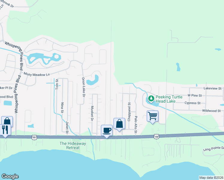 map of restaurants, bars, coffee shops, grocery stores, and more near 2260 Crescent Wood Road in Navarre